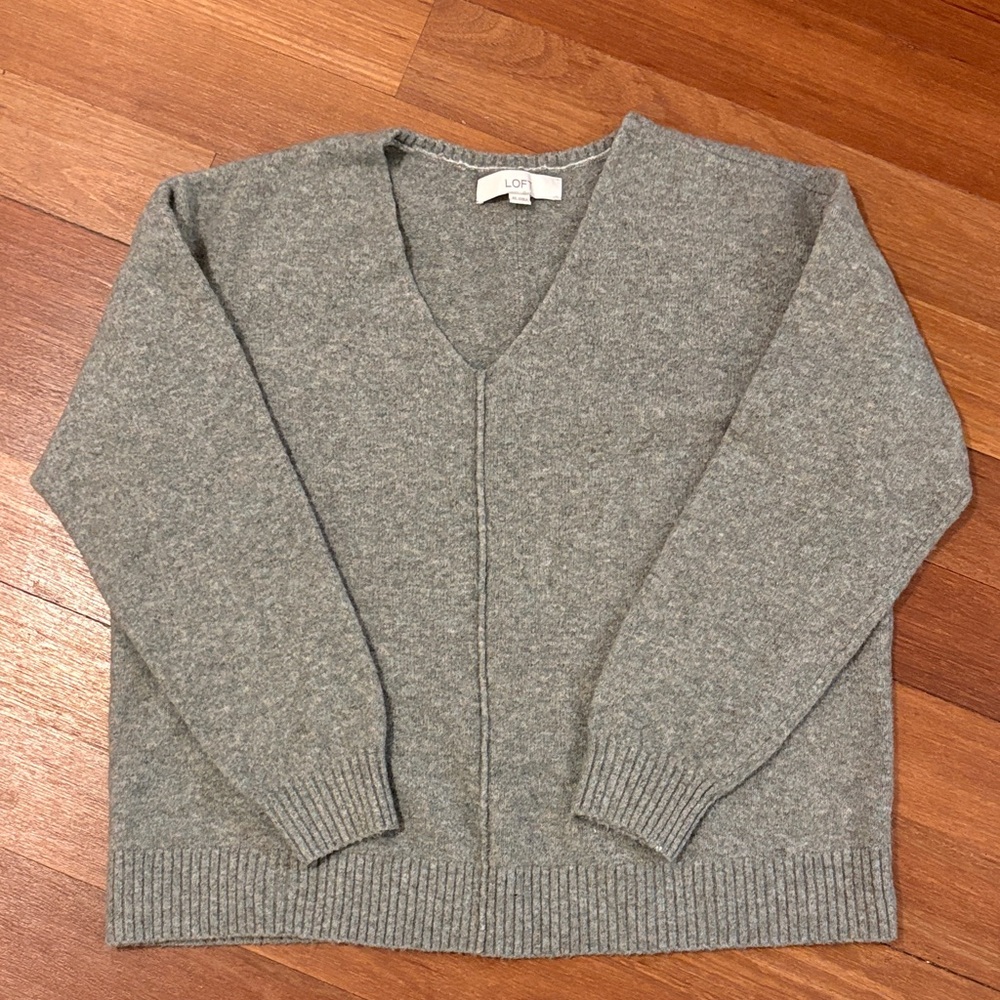 LOFT Heather Gray V-Neck Sweater